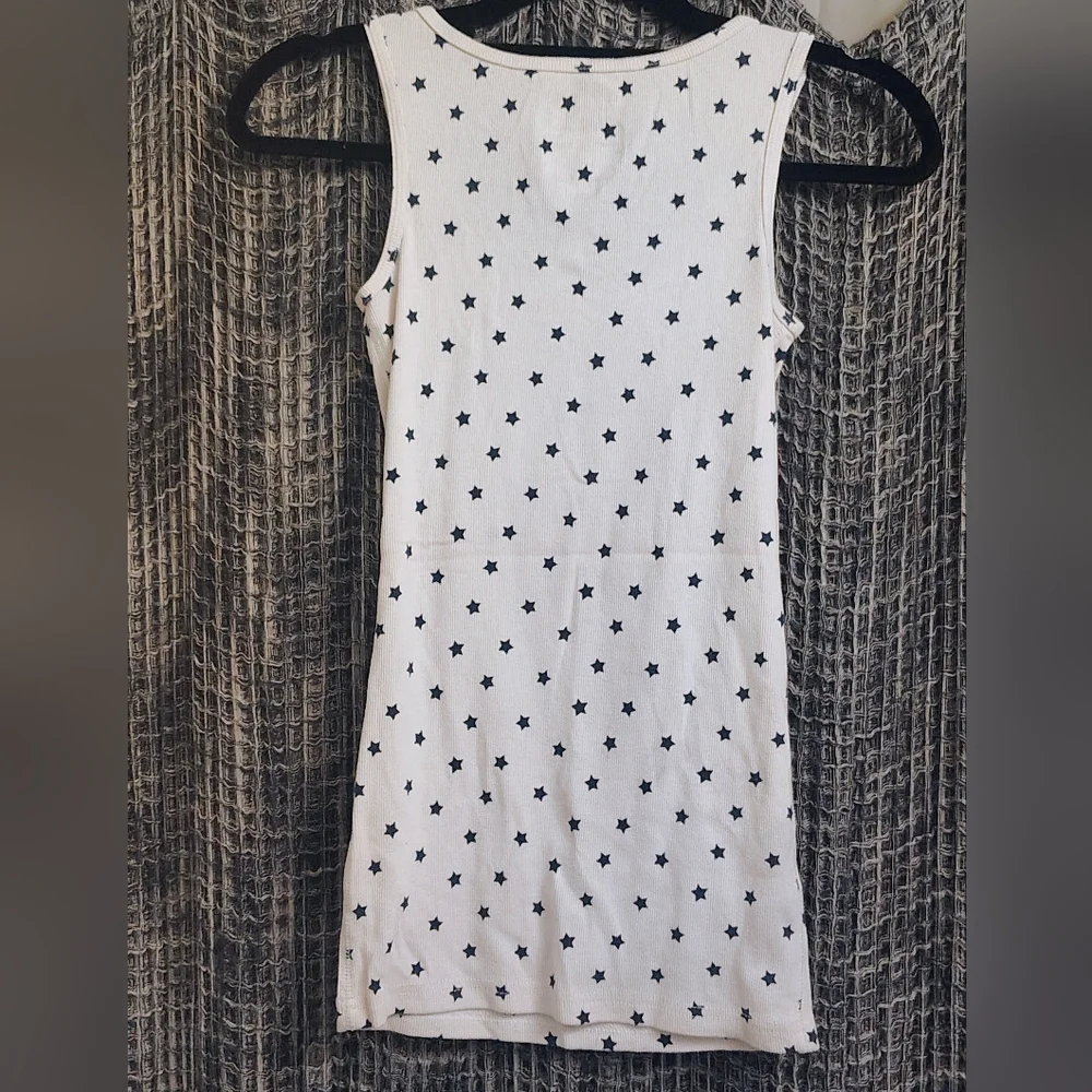 Time and Tru Star Print Ribbed Small Tank Top White & Navy - Picture 4 of 7